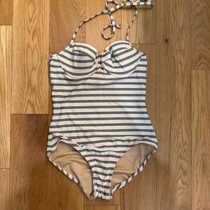 J. Crew Striped One Piece Swimsuit - Gray and White